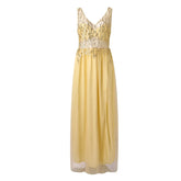 Deep V Neck Slim Waist Sequins Hollow Lace Party High Slits Mesh SunLong Dress