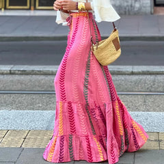 Elegant High Waist Vintage Patterned Print Boho Long Maxi Skirt