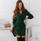 Fashion Solid Turn Down Collar Shirt Mini Dress