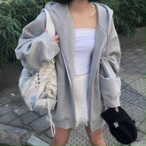 Korean Version Zip Up Loose Oversized Hoodie