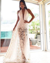 Lace Vestidos Dress Halter Neck Long Maxi Dress