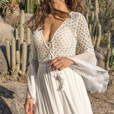 Holiday Chic V Neck Long Flare Sleeve Boho Maxi Dress