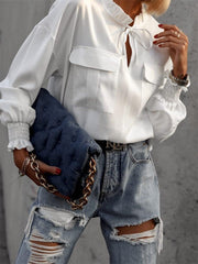 Ruffle Collar Tie Up Blouse