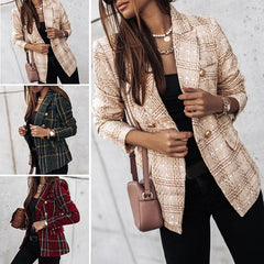Plaid Tweed Long Sleeve Blazer