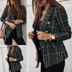 Plaid Tweed Long Sleeve Blazer