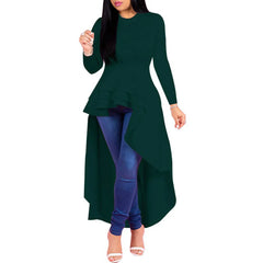 Ruffle Asymmetrical Solid Color Irregular Flounces Casual Dress
