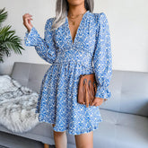 V Neck Floral Chiffon Dress