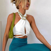 Neck Hollow Out Camisole Tie Backless Bandage Cropped Bustier Vest