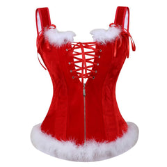 Christmas Overbust Corset Top Straps Lace Up Zipper Corsets Bustiers