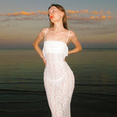 Women's Maxi White Spring Summer Suspenders Low cut Slim fit Buttock Elegant Vestidos Midi Dresses