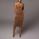 Women's Solid Spaghetti Straps Bling Over The Knee length Dress