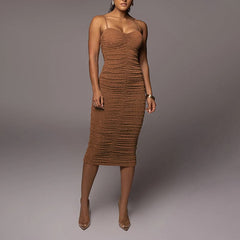 Women's Solid Spaghetti Straps Bling Over The Knee length Dress