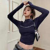 Vintage High Neck Letter Print Long Sleeve Tee
