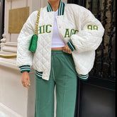 Y2k Green Print Fashion Baseball Jacket