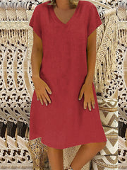 Solid Color A-Line Loose V-Neck Midi Dresses