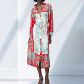 Shirt Style Long Sleeve Belt Printed Dress