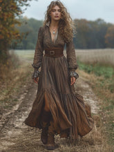 Solid Color Ruffled Long Sleeves Vintage Maxi Dresses