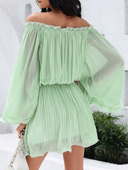 Solid Color Flared Sleeves Off-The-Shoulder Mini Dress