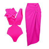3D Flower Cut Out One Piece Swimsuit and Sarong Flaxmaker