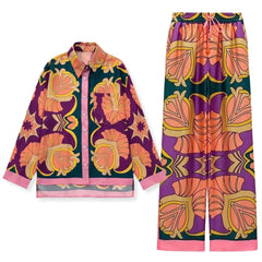 Casual Printed Two Piece Shirt and Pants Sets Flaxmaker