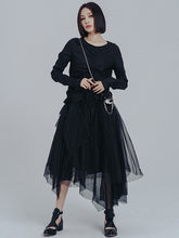 Urban Drawstring Long Sleeves Black Gauze Midi Dress