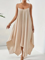 Asymmetric Solid Color Loose Sleeveless Spaghetti-Neck Maxi Dresses