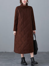 Vintage A-Line Long Sleeves Solid Color High-Neck Midi Dresses