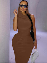 Hooded Solid Color Split-Back Bodycon High Waisted Maxi Dresses