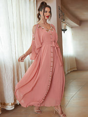 Vacation Loose Solid Color V-Neck Dress