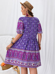 Vacation Half Sleeves A-Line Floral Printed V-Neck Mini Dresses