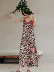 Vacation H-Line Floral Printed V-Neck Dress