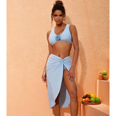 3D Flower V Neck Bikini Swimsuit and Sarong Flaxmaker