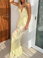 Shiny Sequinned Spaghetti-Neck Backless Sexy Mermaid Maxi Dresses