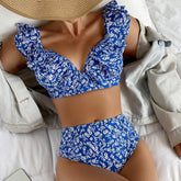 Sexy Bowknot Floral Printed Bikini Swimsuit