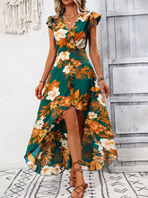 Flower Print Split-Joint High-Low Loose V-Neck Maxi Dresses