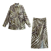 Animal Print Casual Shirt and Skirt Two Piece Set Flaxmaker