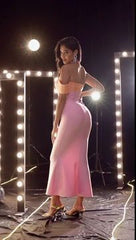 Bandeau Color Block Bodycon Maxi Dress Flaxmaker