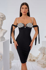 Off Shoulder Rhinestone Lace Up Dress