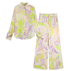 Flaxmaker Vintage Single-breasted Printed Shirt and Bottom