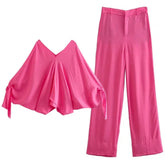 Casual Pink Tow Piece Shirt and Pants Sets Flaxmaker
