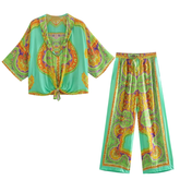 Casual Bowknot Decor Printed Two Piece Set