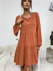 Bohemia Loose Buckle Round-Neck Dress