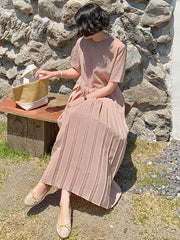 Urban Ruffled Split-Joint High Waisted Short Sleeves Midi Dress