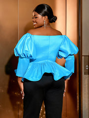 Plus Size Puff sleeve Ruffle Top