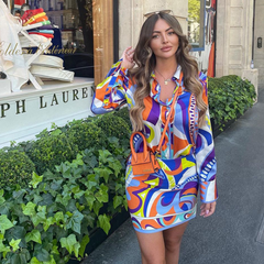 Casual Printed Two Piece Shirt and Shorts Set Flaxmaker