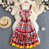 Flaxmaker Squared Neck Blossom Printed Dress