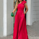 One Shoulder Solid Color Jumpsuit