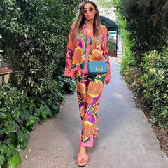 Casual Printed Two Piece Shirt and Pants Sets Flaxmaker