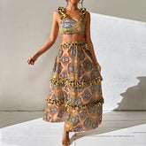 Ruffle Starp Leopard Print High Waist Bikini Swimsuit and Skirt Flaxmaker