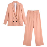 Flaxmaker New Fall Double-breasted Blazer Two Piece Set